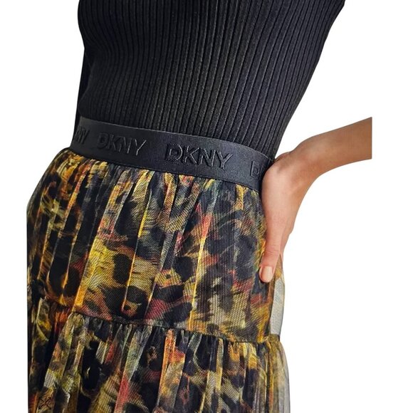 DKNY Animal Print Mesh Tulle Skirt  Midi Elastic Waist: Large - Picture 2 of 9